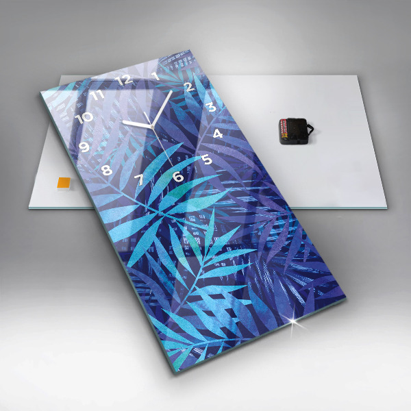 Vertical wall clock Blue leaves