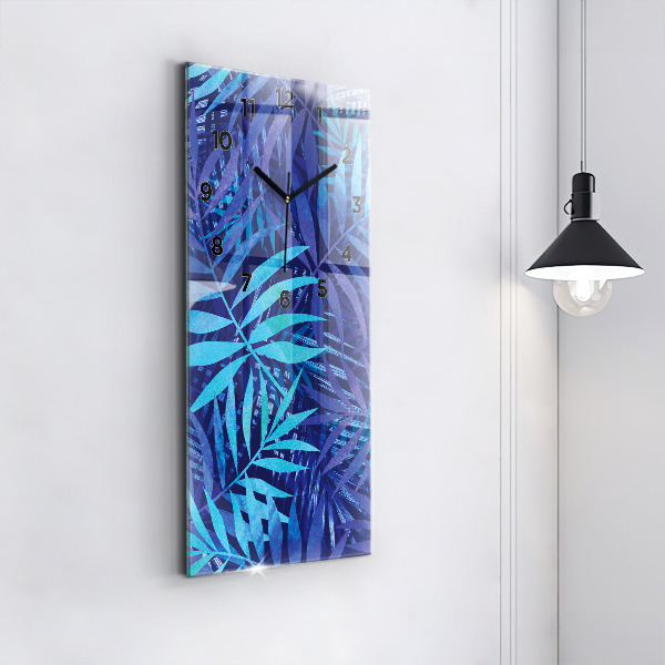 Vertical wall clock Blue leaves