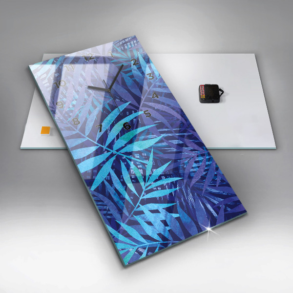 Vertical wall clock Blue leaves