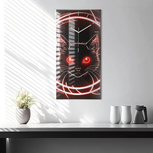 Vertical wall clock Cat with red eyes