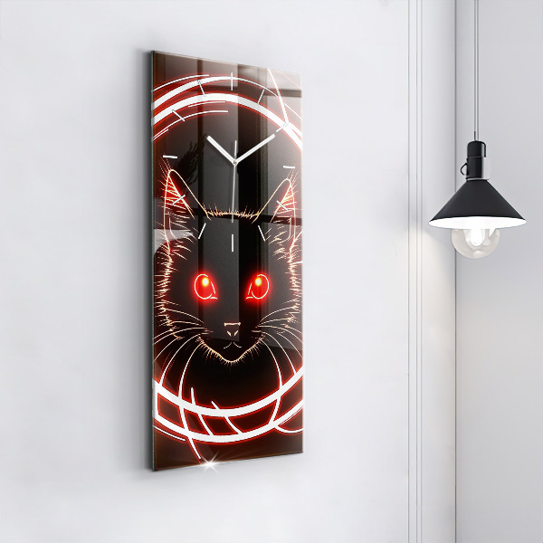 Vertical wall clock Cat with red eyes