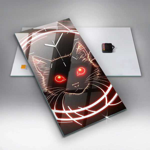 Vertical wall clock Cat with red eyes