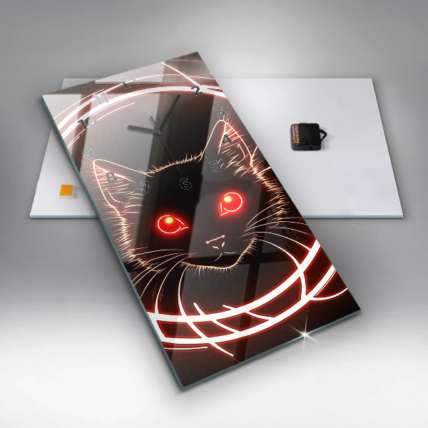 Vertical wall clock Cat with red eyes