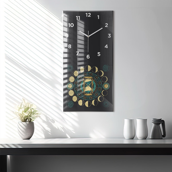 Vertical wall clock Moon phases and hourglass