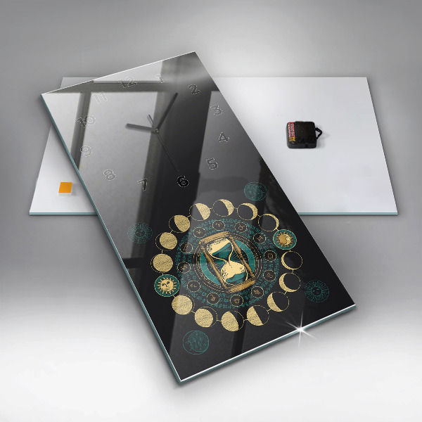 Vertical wall clock Moon phases and hourglass