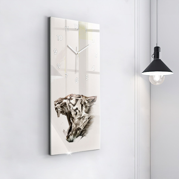 Vertical wall clock painted portrait of a tiger