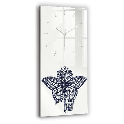 Vertical wall clock Butterfly and key - boho style