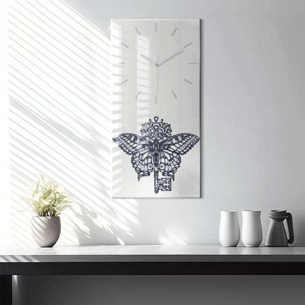 Vertical wall clock Butterfly and key - boho style