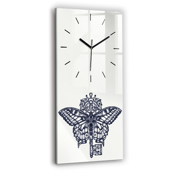 Vertical wall clock Butterfly and key - boho style