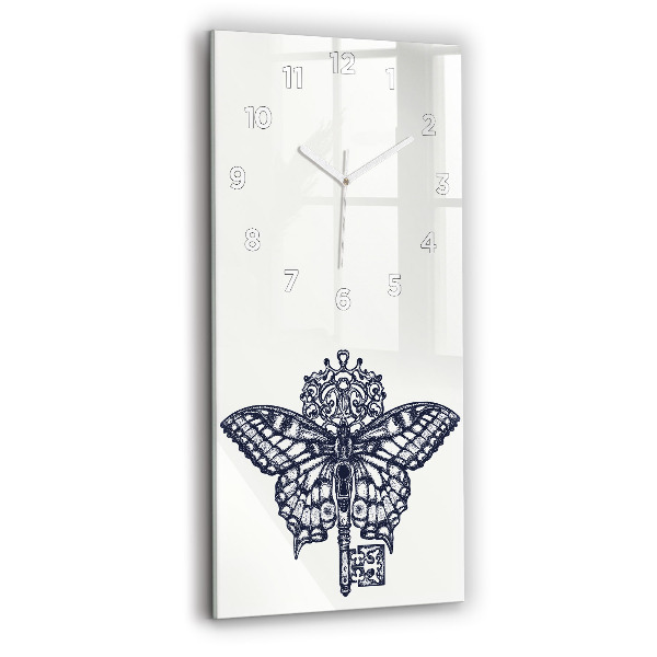Vertical wall clock Butterfly and key - boho style