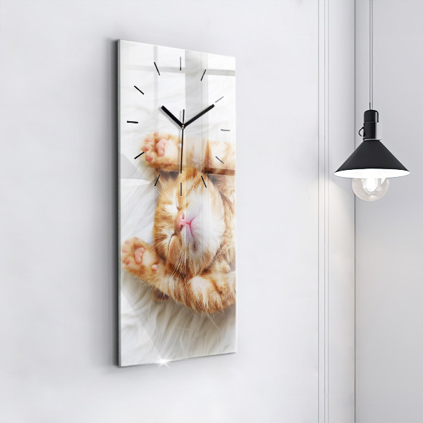 Vertical wall clock Sleeping little kitten