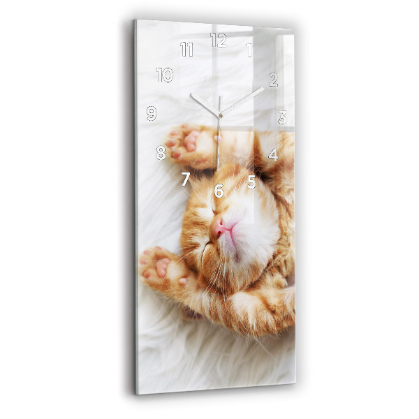 Vertical wall clock Sleeping little kitten