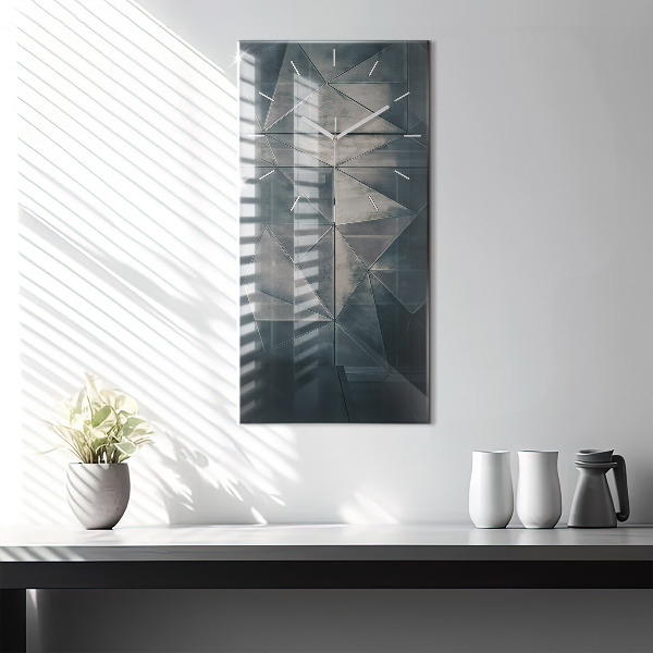 Vertical wall clock Metal abstract triangles
