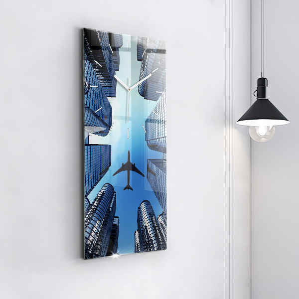 Vertical wall clock Airplane over buildings