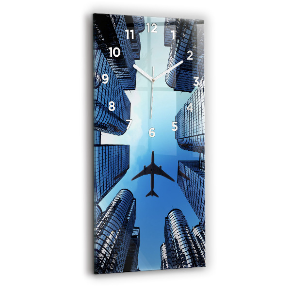 Vertical wall clock Airplane over buildings