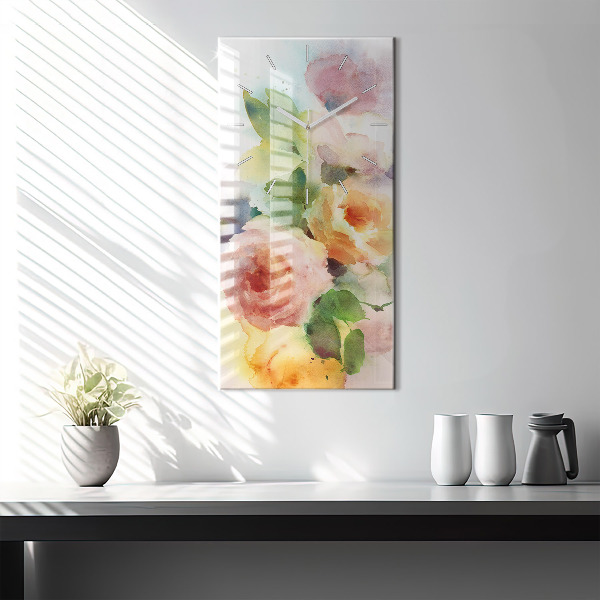 Vertical wall clock Roses in a Vase Watercolor