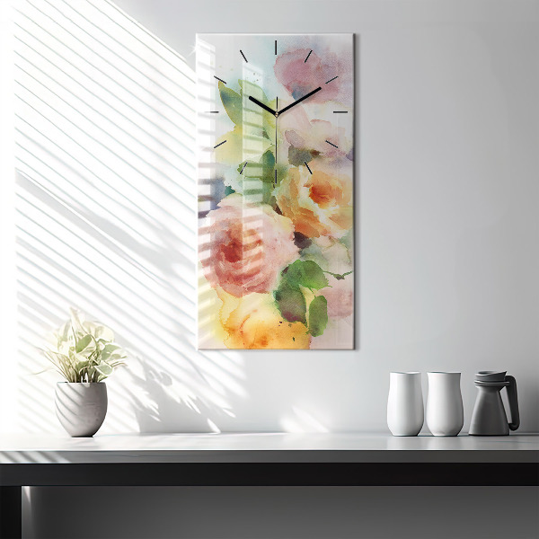 Vertical wall clock Roses in a Vase Watercolor