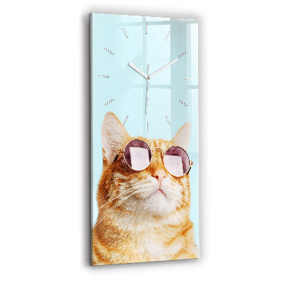 Vertical wall clock Funny cat with glasses