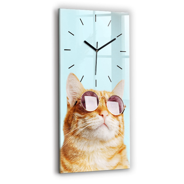 Vertical wall clock Funny cat with glasses