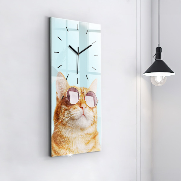 Vertical wall clock Funny cat with glasses