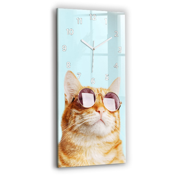 Vertical wall clock Funny cat with glasses