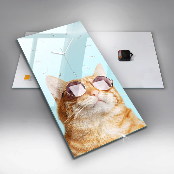 Vertical wall clock Funny cat with glasses