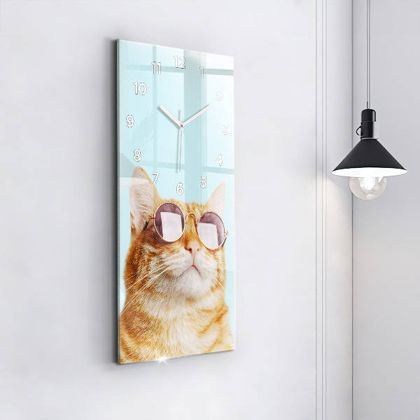 Vertical wall clock Funny cat with glasses