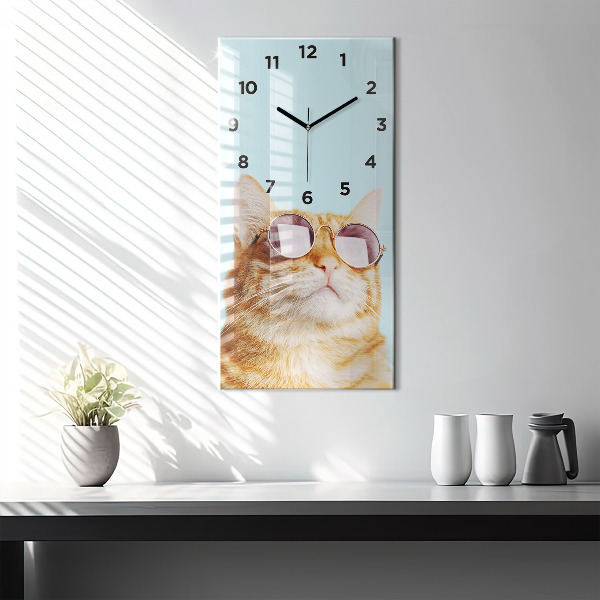 Vertical wall clock Funny cat with glasses
