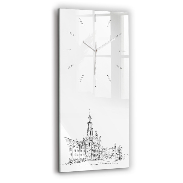 Vertical wall clock Sketch of the old town of Poznań