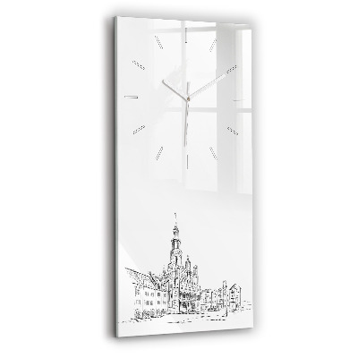 Vertical wall clock Sketch of the old town of Poznań