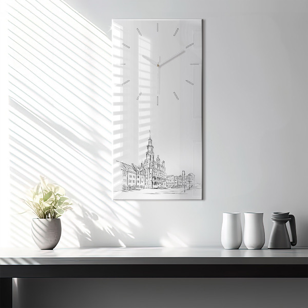 Vertical wall clock Sketch of the old town of Poznań
