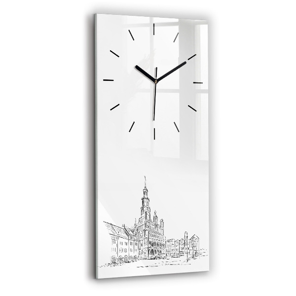 Vertical wall clock Sketch of the old town of Poznań