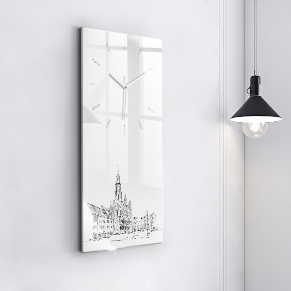 Vertical wall clock Sketch of the old town of Poznań