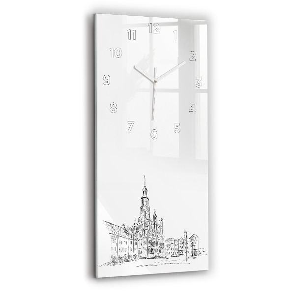 Vertical wall clock Sketch of the old town of Poznań