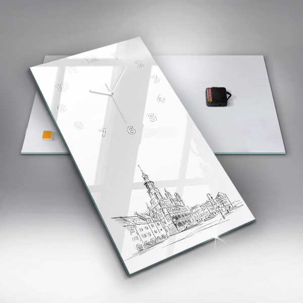 Vertical wall clock Sketch of the old town of Poznań