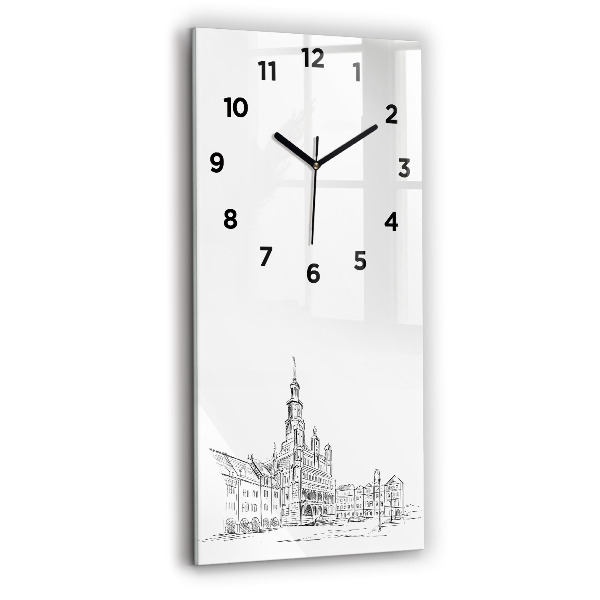 Vertical wall clock Sketch of the old town of Poznań