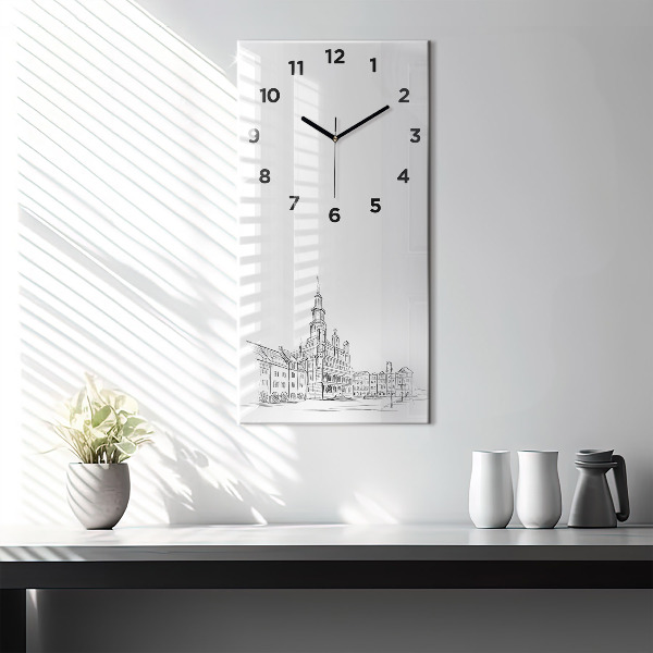 Vertical wall clock Sketch of the old town of Poznań