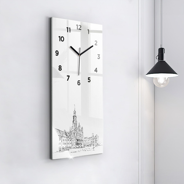 Vertical wall clock Sketch of the old town of Poznań