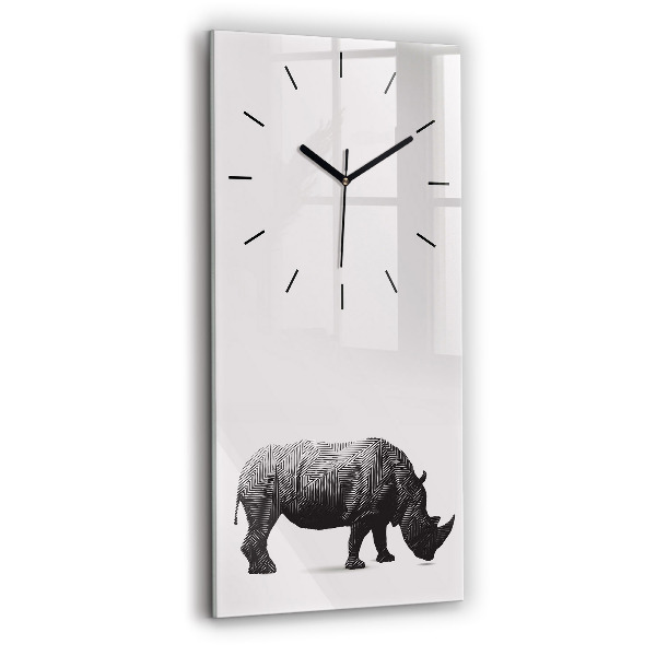 Vertical wall clock Rhinoceros line art