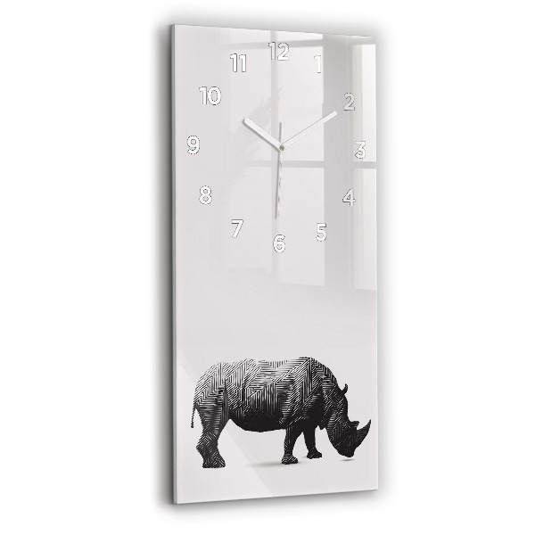 Vertical wall clock Rhinoceros line art