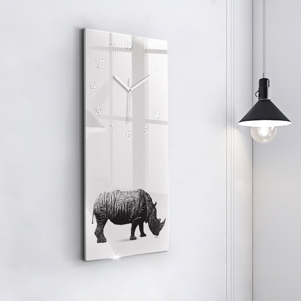 Vertical wall clock Rhinoceros line art