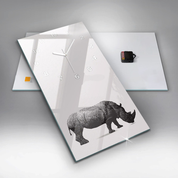 Vertical wall clock Rhinoceros line art