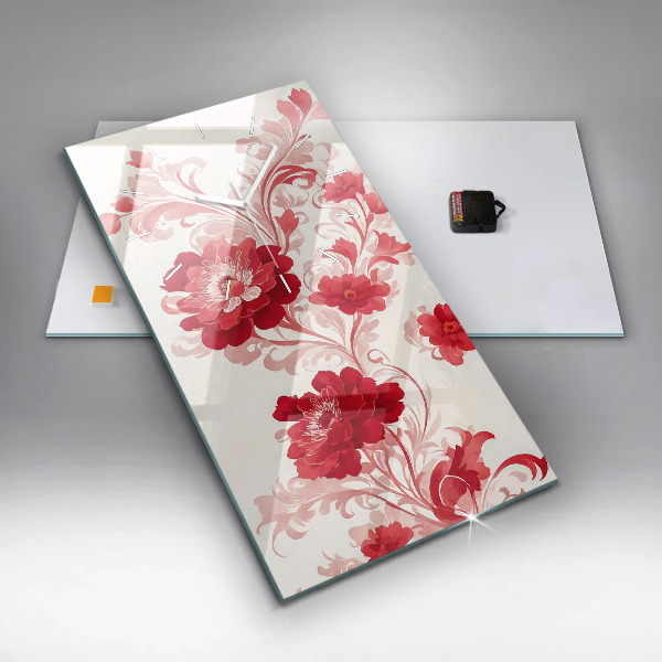 Vertical wall clock Red flowers