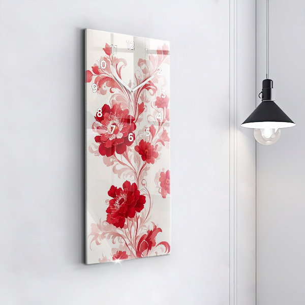 Vertical wall clock Red flowers