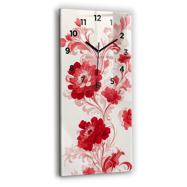 Vertical wall clock Red flowers
