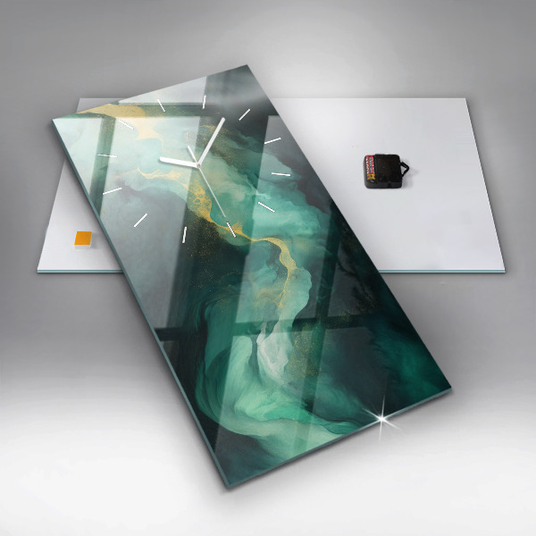 Vertical wall clock Green marble