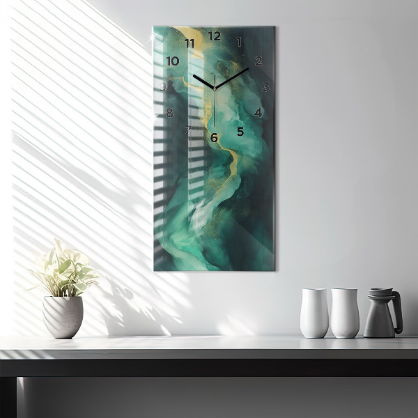 Vertical wall clock Green marble