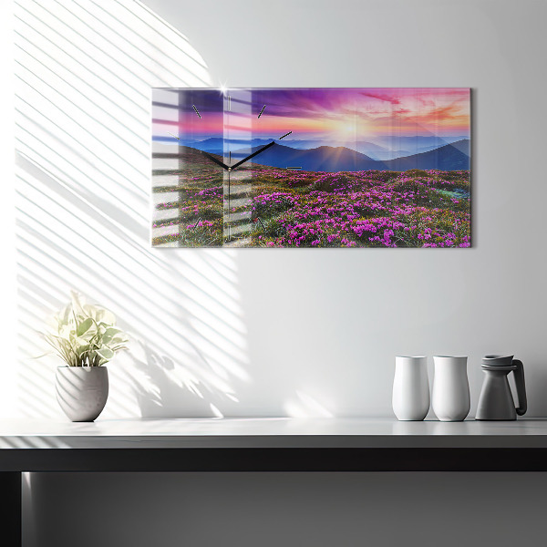 Horizontal wall clock Sunrise flowers