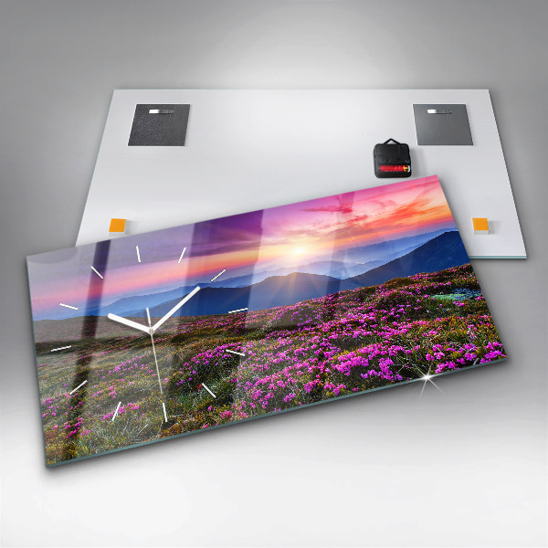 Horizontal wall clock Sunrise flowers