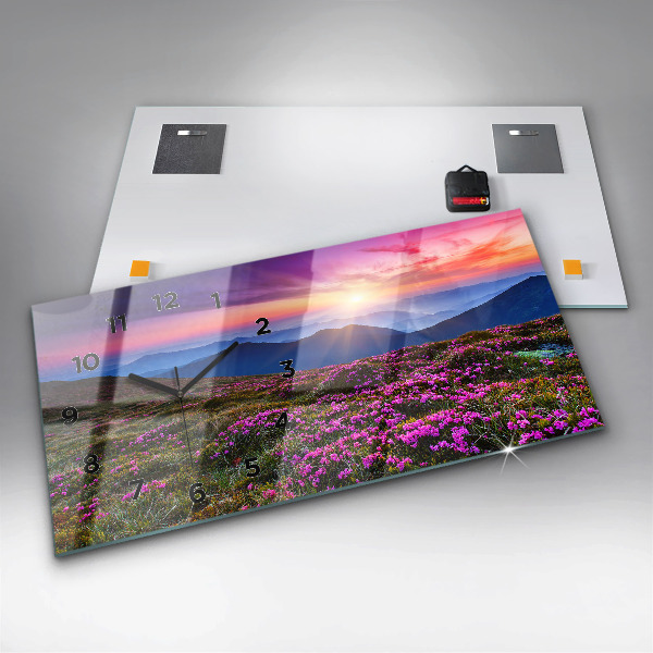 Horizontal wall clock Sunrise flowers